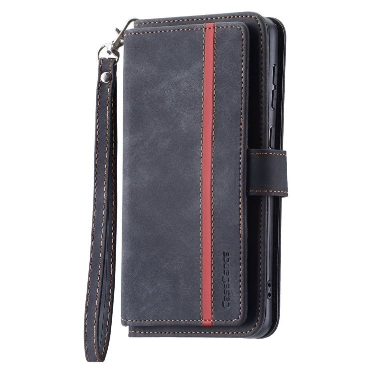 For Samsung Galaxy A03 166mm 9 Card Slots Splicing Magnetic Leather Flip Phone Case(Black)