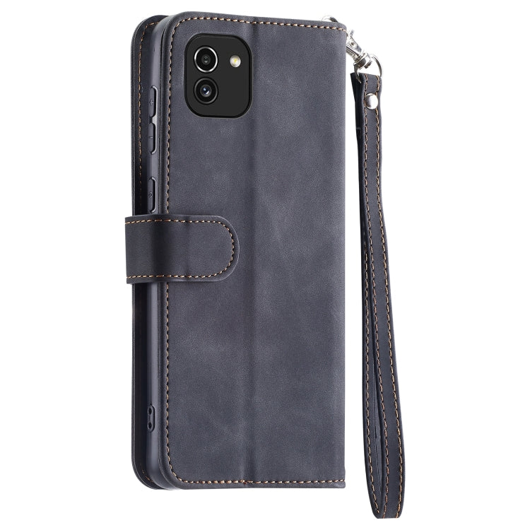 For Samsung Galaxy A03 166mm 9 Card Slots Splicing Magnetic Leather Flip Phone Case(Black)