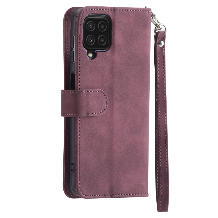 For Samsung Galaxy A22 4G 9 Card Slots Splicing Magnetic Leather Flip Phone Case(Wine Red)