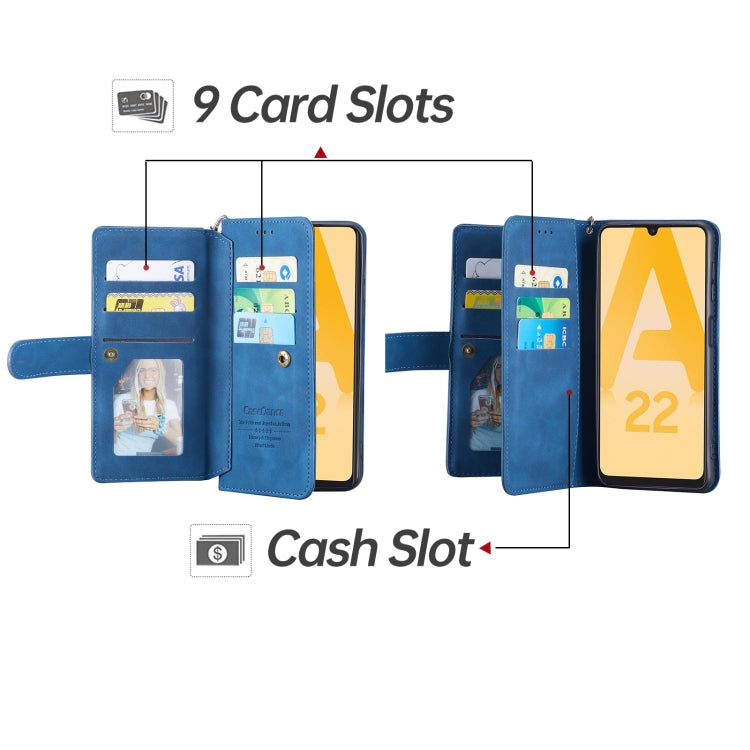 For Samsung Galaxy A22 5G 9 Card Slots Splicing Magnetic Leather Flip Phone Case