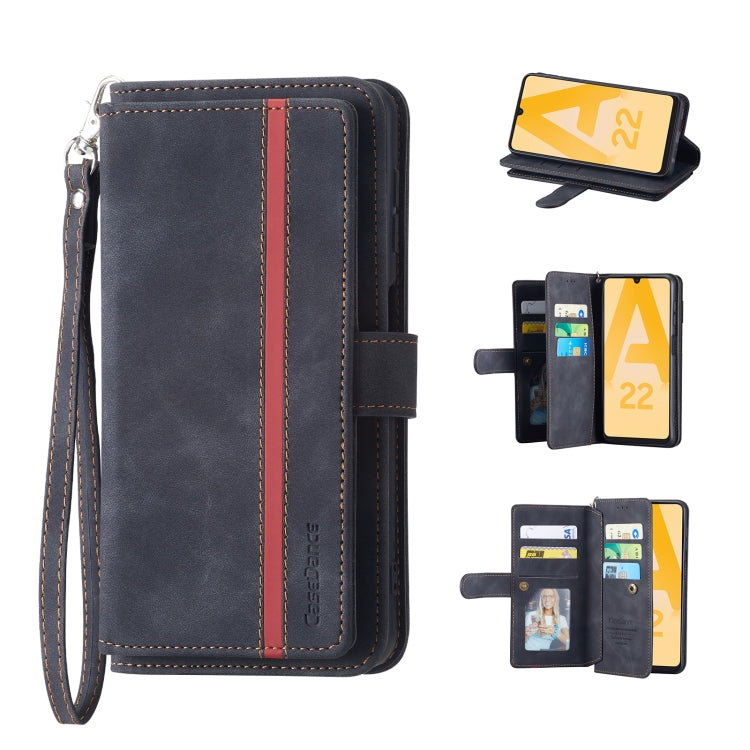 For Samsung Galaxy A22 5G 9 Card Slots Splicing Magnetic Leather Flip Phone Case