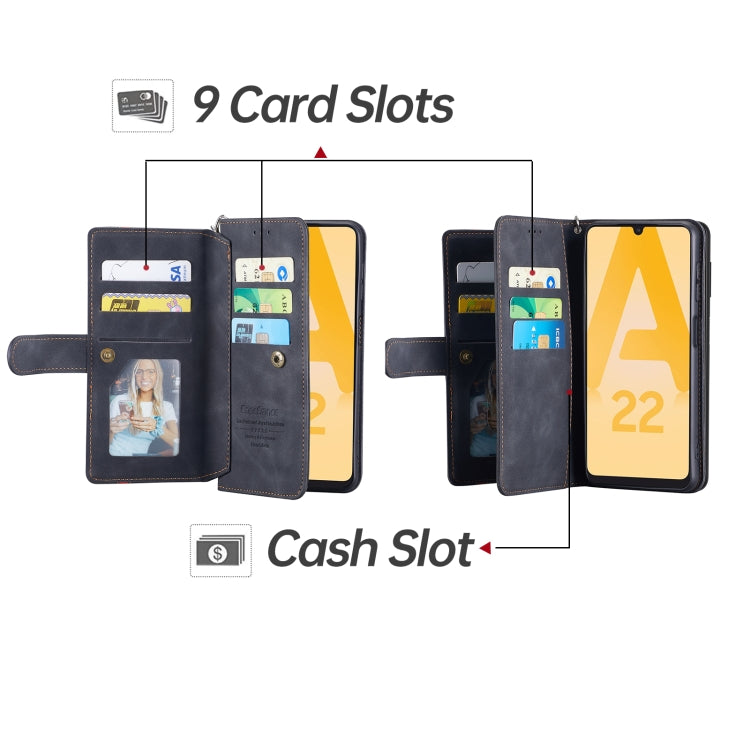 For Samsung Galaxy A22 5G 9 Card Slots Splicing Magnetic Leather Flip Phone Case