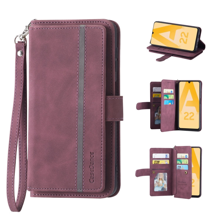 For Samsung Galaxy A22 5G 9 Card Slots Splicing Magnetic Leather Flip Phone Case