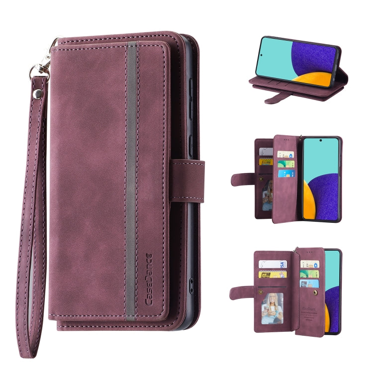 For Samsung Galaxy A52 / A52s 5G/4G 9 Card Slots Splicing Magnetic Leather Flip Phone Case(Wine Red)