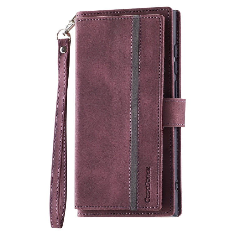 For Samsung Galaxy S22 Ultra 5G 9 Card Slots Splicing Magnetic Leather Flip Phone Case(Wine Red)