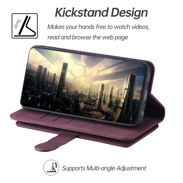 For Xiaomi Poco M4 Pro 4G 9 Card Slots Splicing Magnetic Leather Flip Phone Case(Wine Red)