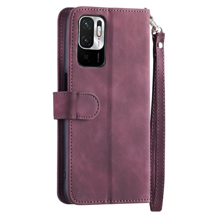 For Xiaomi Redmi Note10 5G Global / 10 Pro Max 9 Card Slots Splicing Magnetic Leather Flip Phone Case(Wine Red)