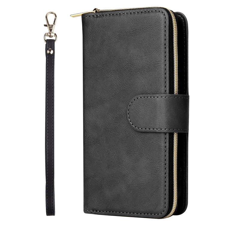 For iPhone 14 9 Card Slots Zipper Wallet Bag Leather Phone Case