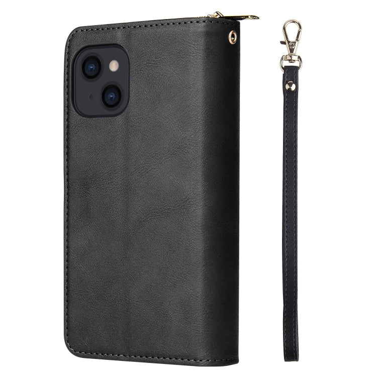 For iPhone 14 9 Card Slots Zipper Wallet Bag Leather Phone Case