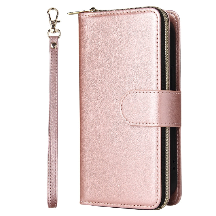 For iPhone 14 9 Card Slots Zipper Wallet Bag Leather Phone Case