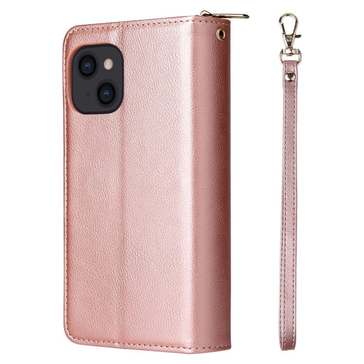 For iPhone 14 9 Card Slots Zipper Wallet Bag Leather Phone Case