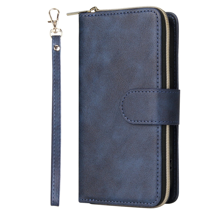 For iPhone 14 9 Card Slots Zipper Wallet Bag Leather Phone Case