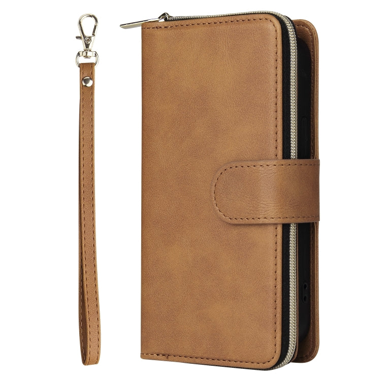 For iPhone 14 9 Card Slots Zipper Wallet Bag Leather Phone Case