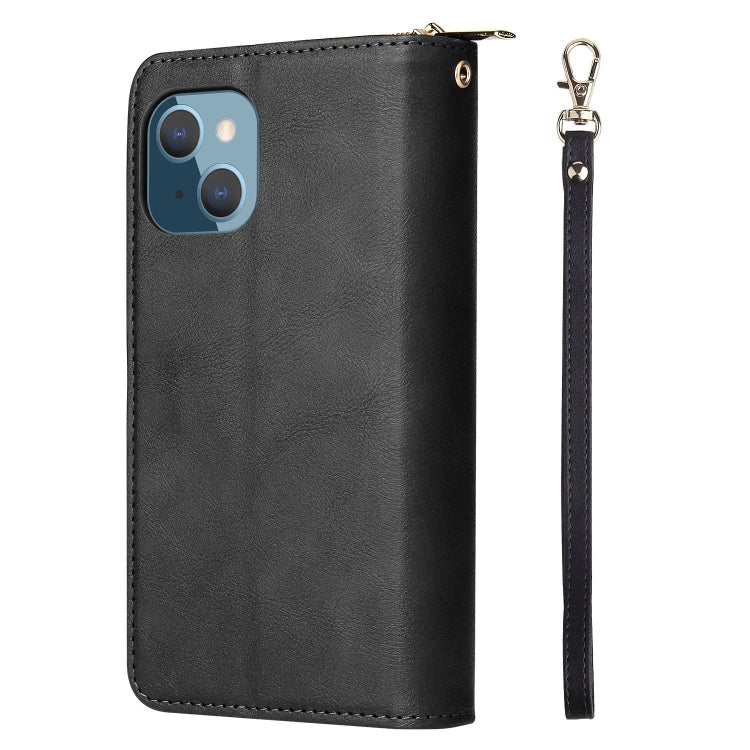 For iPhone 14 Plus 9 Card Slots Zipper Wallet Bag Leather Phone Case