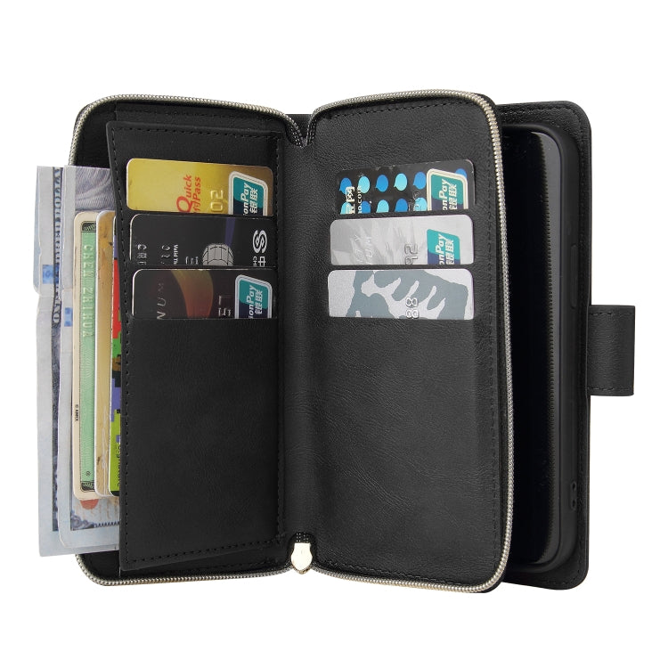 For iPhone 14 Plus 9 Card Slots Zipper Wallet Bag Leather Phone Case