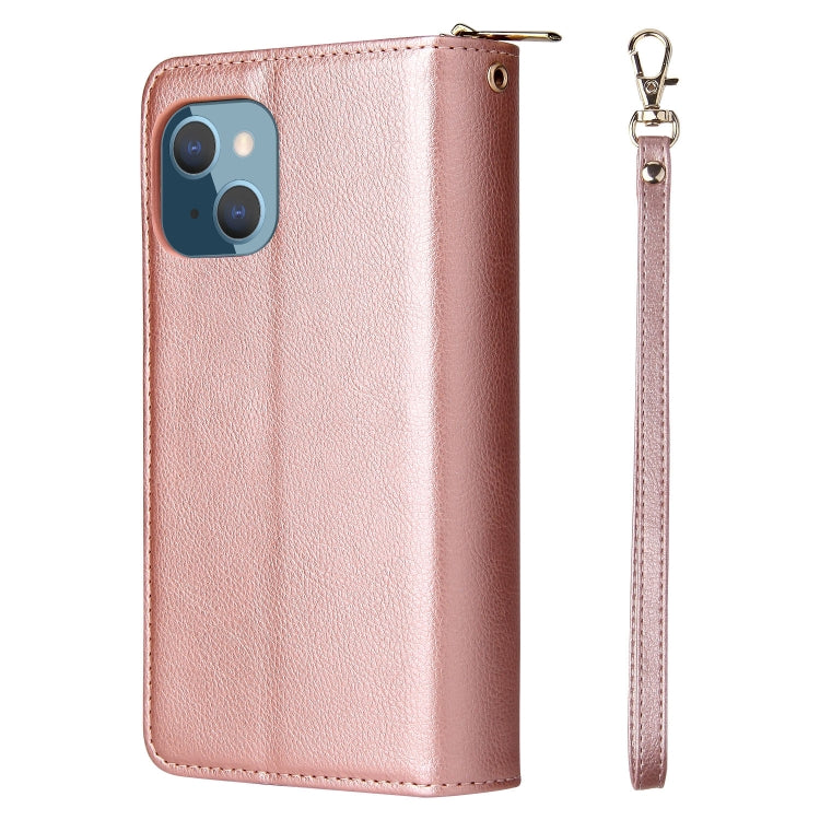 For iPhone 14 Plus 9 Card Slots Zipper Wallet Bag Leather Phone Case