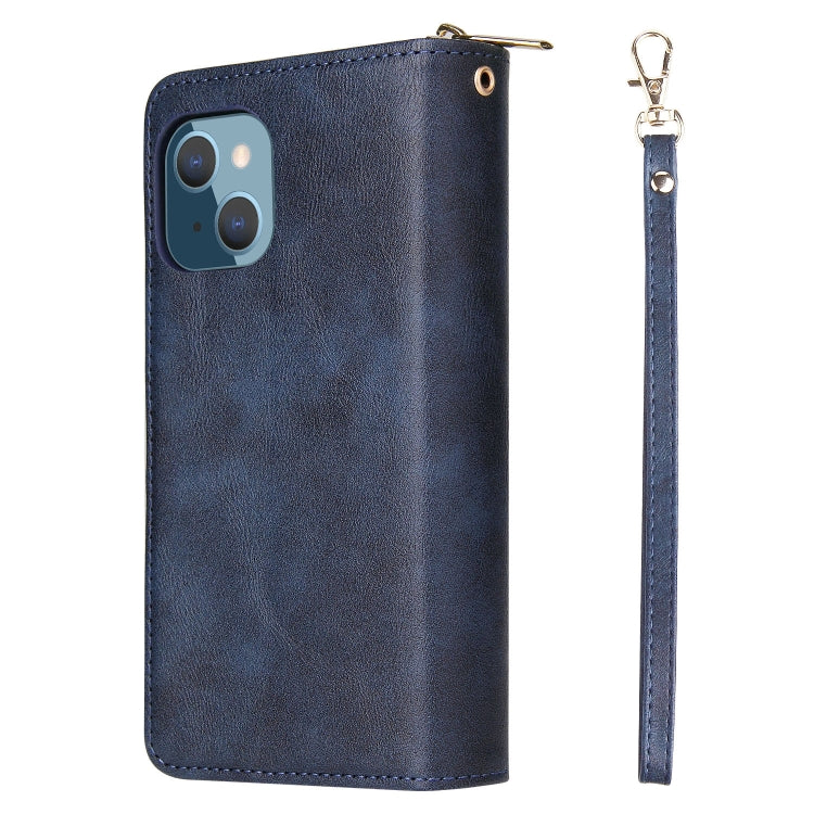 For iPhone 14 Plus 9 Card Slots Zipper Wallet Bag Leather Phone Case