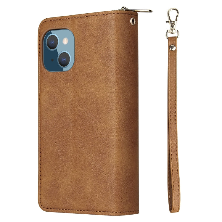 For iPhone 14 Plus 9 Card Slots Zipper Wallet Bag Leather Phone Case