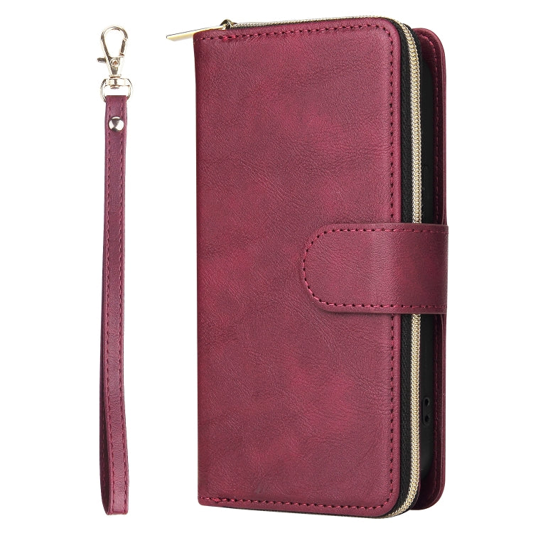 For iPhone 14 Plus 9 Card Slots Zipper Wallet Bag Leather Phone Case