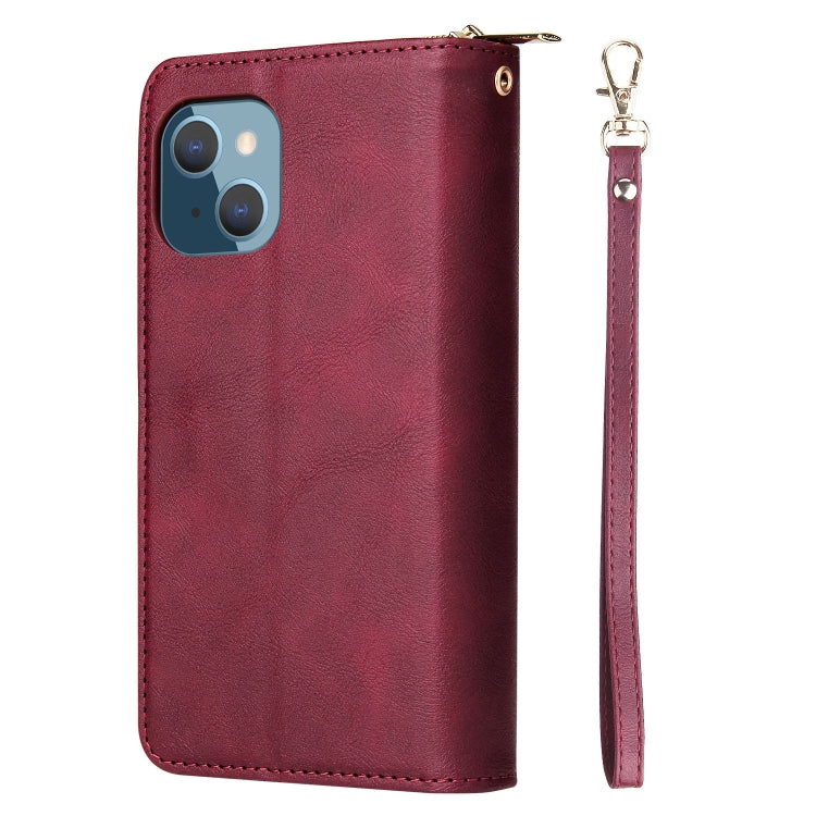 For iPhone 14 Plus 9 Card Slots Zipper Wallet Bag Leather Phone Case