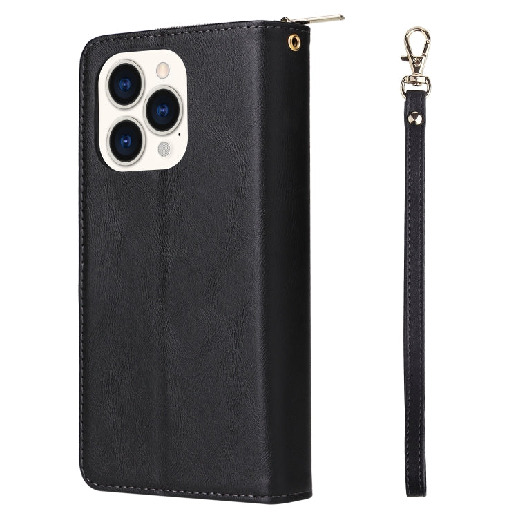 For iPhone 14 Pro 9 Card Slots Zipper Wallet Bag Leather Phone Case