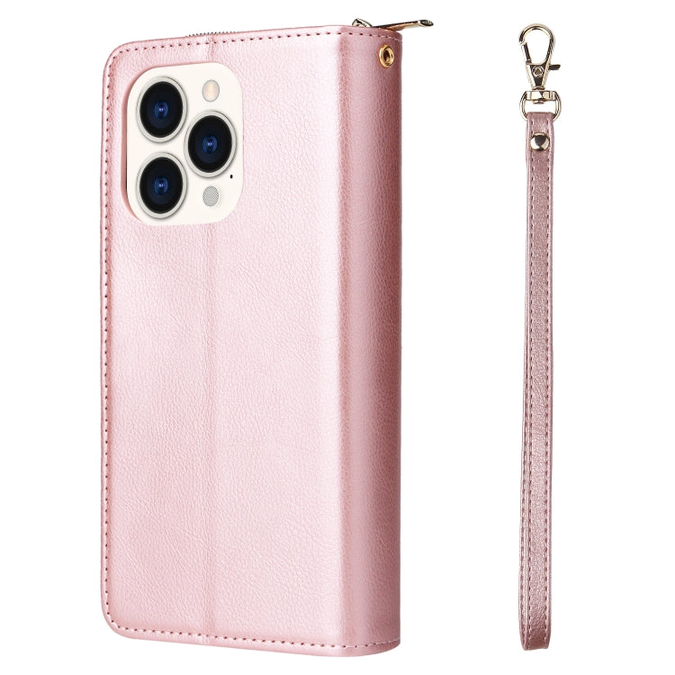 For iPhone 14 Pro 9 Card Slots Zipper Wallet Bag Leather Phone Case