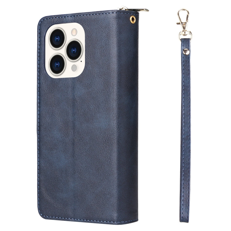 For iPhone 14 Pro 9 Card Slots Zipper Wallet Bag Leather Phone Case