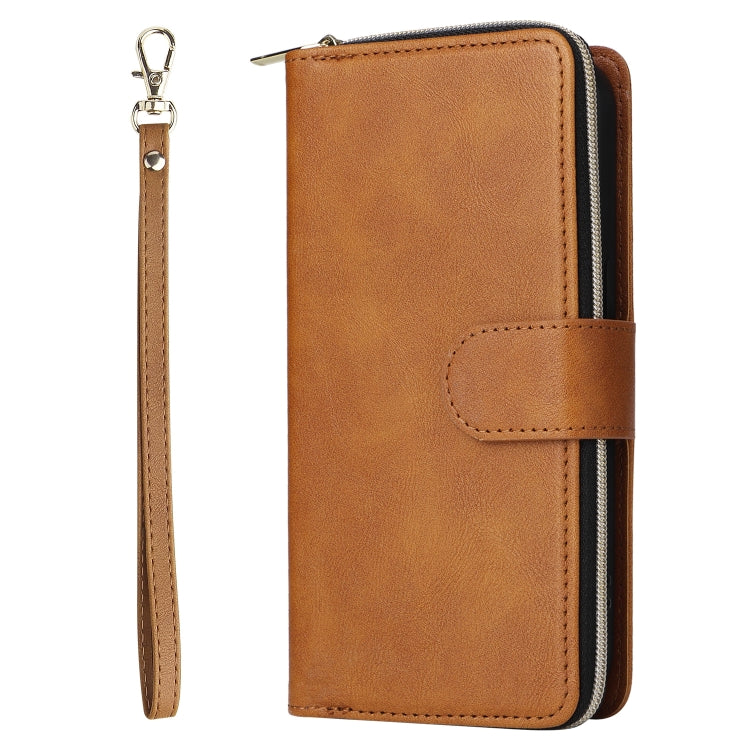 For iPhone 14 Pro 9 Card Slots Zipper Wallet Bag Leather Phone Case