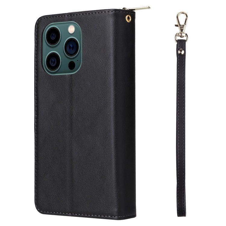 For iPhone 14 Pro Max 9 Card Slots Zipper Wallet Bag Leather Phone Case
