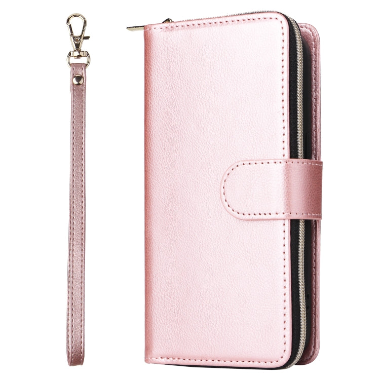 For iPhone 14 Pro Max 9 Card Slots Zipper Wallet Bag Leather Phone Case