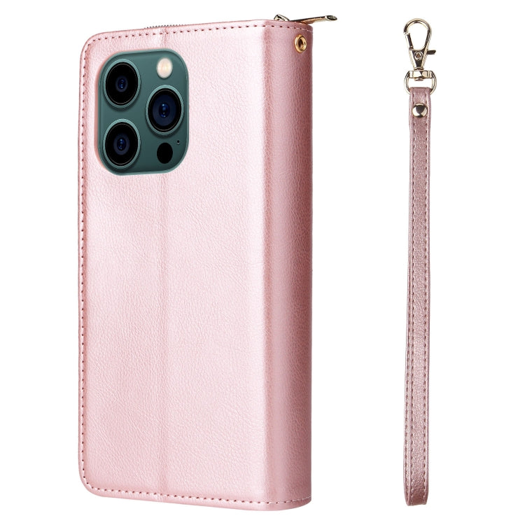 For iPhone 14 Pro Max 9 Card Slots Zipper Wallet Bag Leather Phone Case