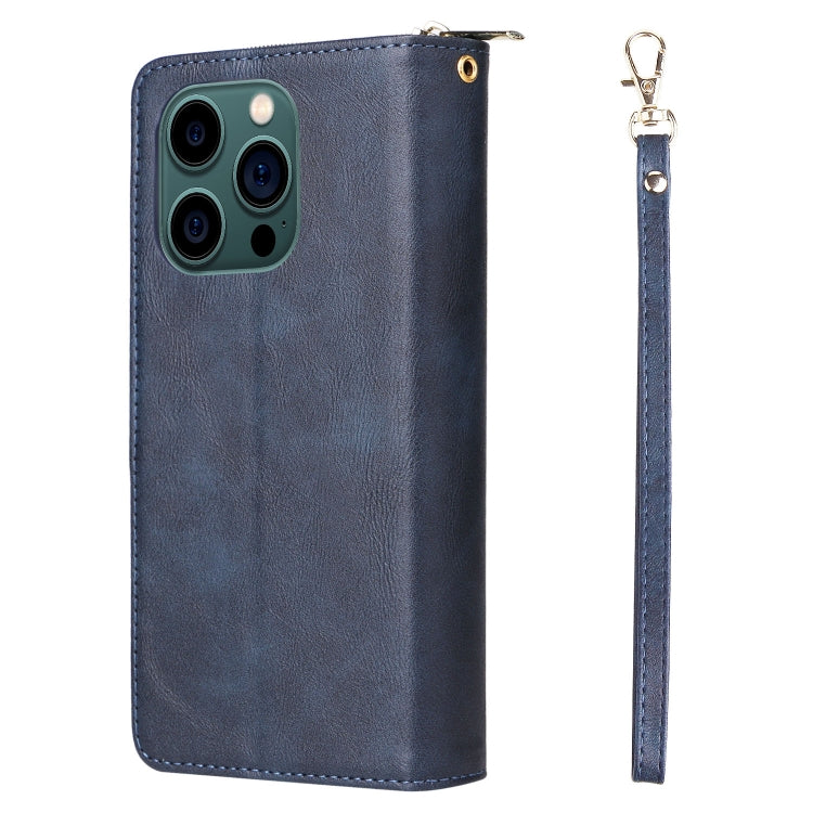 For iPhone 14 Pro Max 9 Card Slots Zipper Wallet Bag Leather Phone Case
