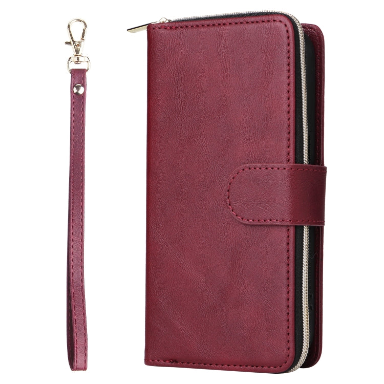 For iPhone 14 Pro Max 9 Card Slots Zipper Wallet Bag Leather Phone Case