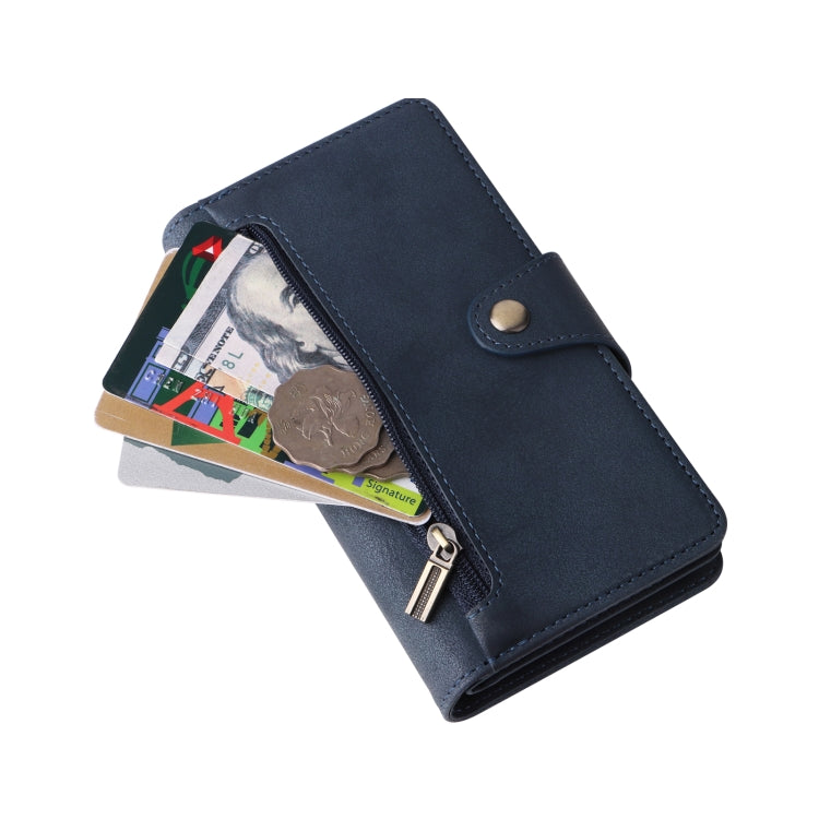 For iPhone 14 Rivet Buckle 9 Cards Three Fold Leather Phone Case