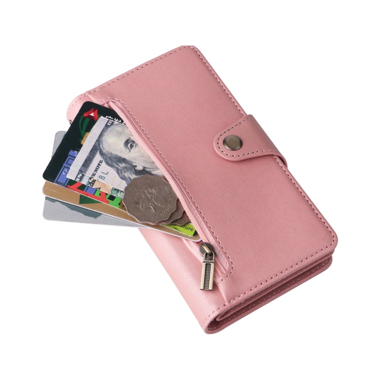 For iPhone 14 Rivet Buckle 9 Cards Three Fold Leather Phone Case