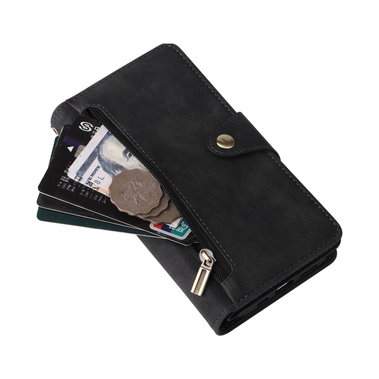 For iPhone 14 Pro Max Rivet Buckle 9 Cards Three Fold Leather Phone Case