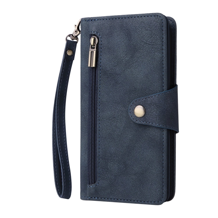 For iPhone 14 Pro Max Rivet Buckle 9 Cards Three Fold Leather Phone Case