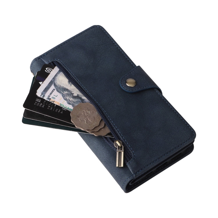 For iPhone 14 Pro Max Rivet Buckle 9 Cards Three Fold Leather Phone Case