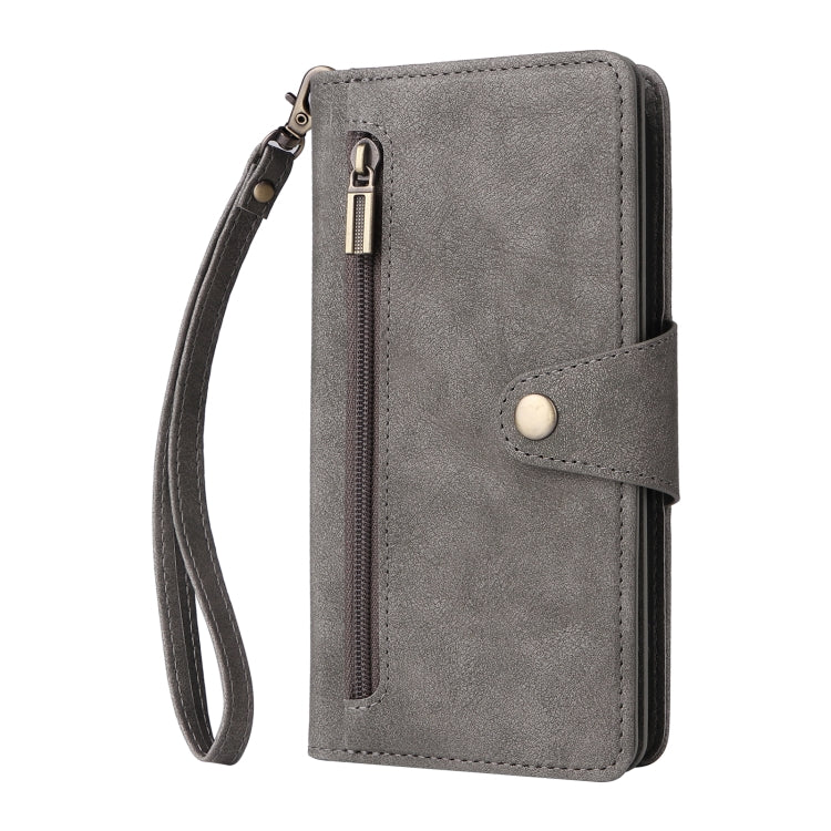 For iPhone 14 Pro Max Rivet Buckle 9 Cards Three Fold Leather Phone Case