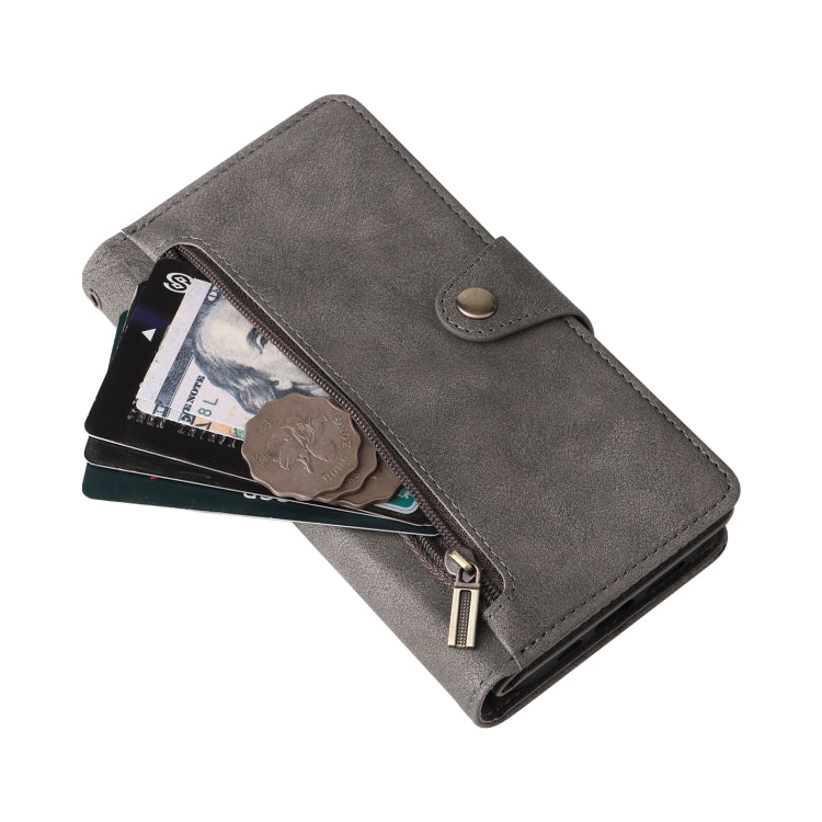 For iPhone 14 Pro Max Rivet Buckle 9 Cards Three Fold Leather Phone Case