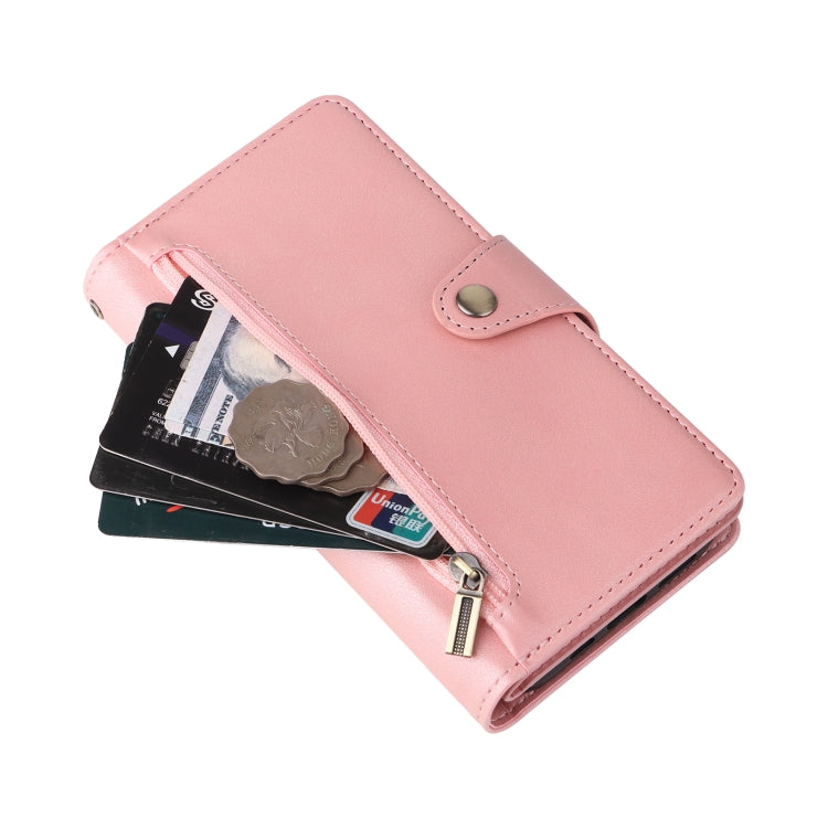 For iPhone 14 Pro Max Rivet Buckle 9 Cards Three Fold Leather Phone Case