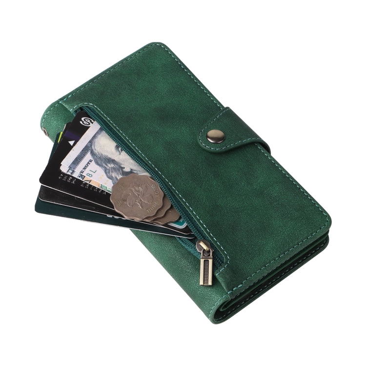 For iPhone 14 Pro Max Rivet Buckle 9 Cards Three Fold Leather Phone Case