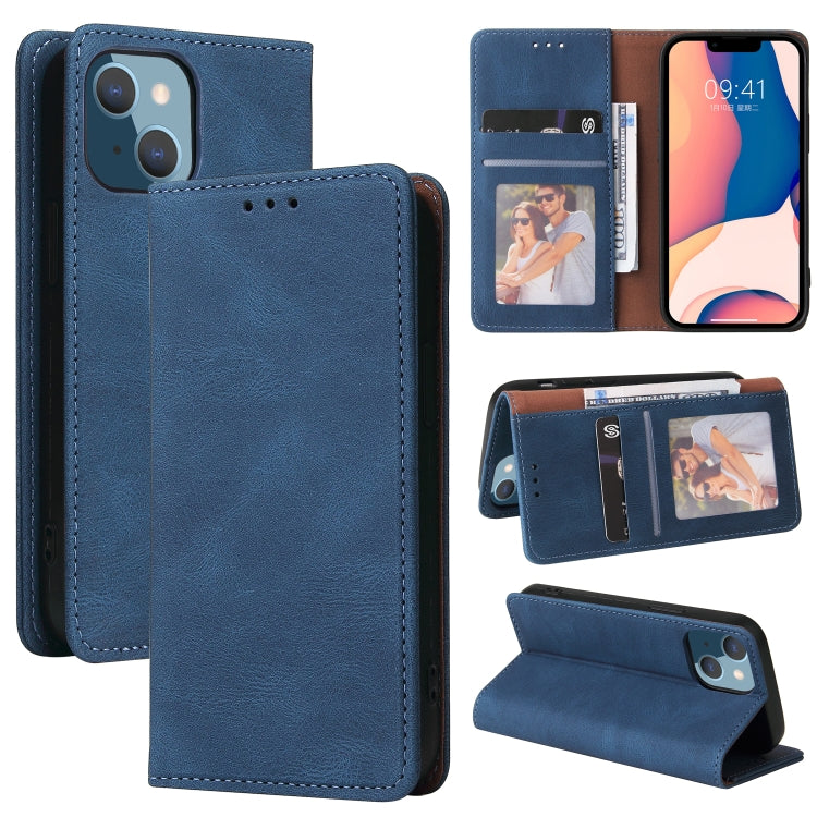 For iPhone 14 Plus Simple Suction Closure Horizontal Flip Leather Case