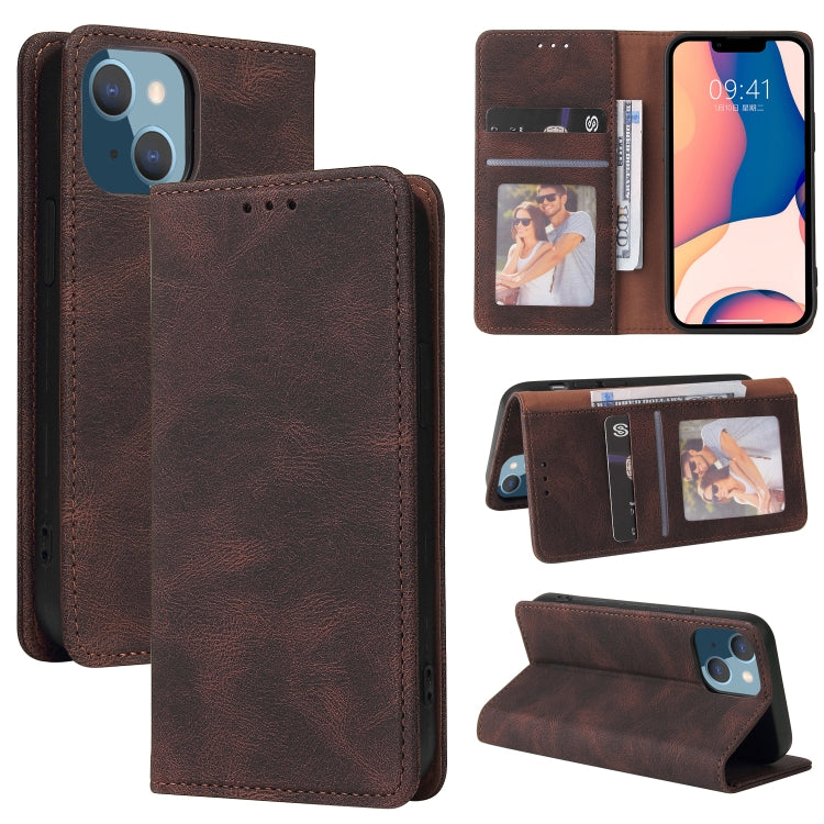 For iPhone 14 Plus Simple Suction Closure Horizontal Flip Leather Case