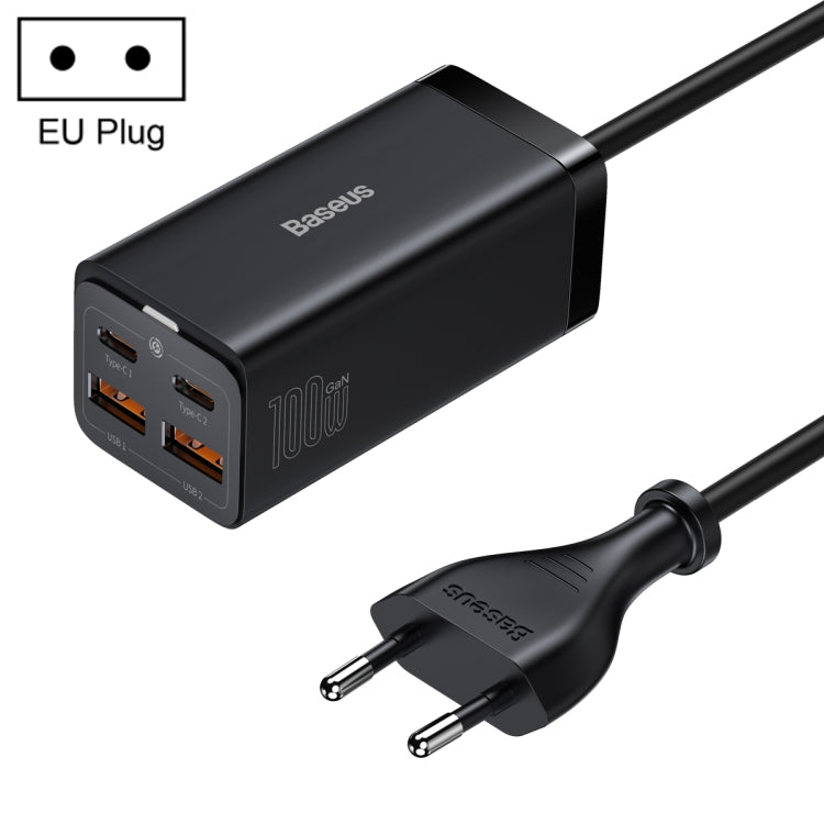 Baseus GaN3 Pro 100W Dual USB + Dual USB-C / Type-C GaN Desktop Fast Charger, EU Plug(Black)