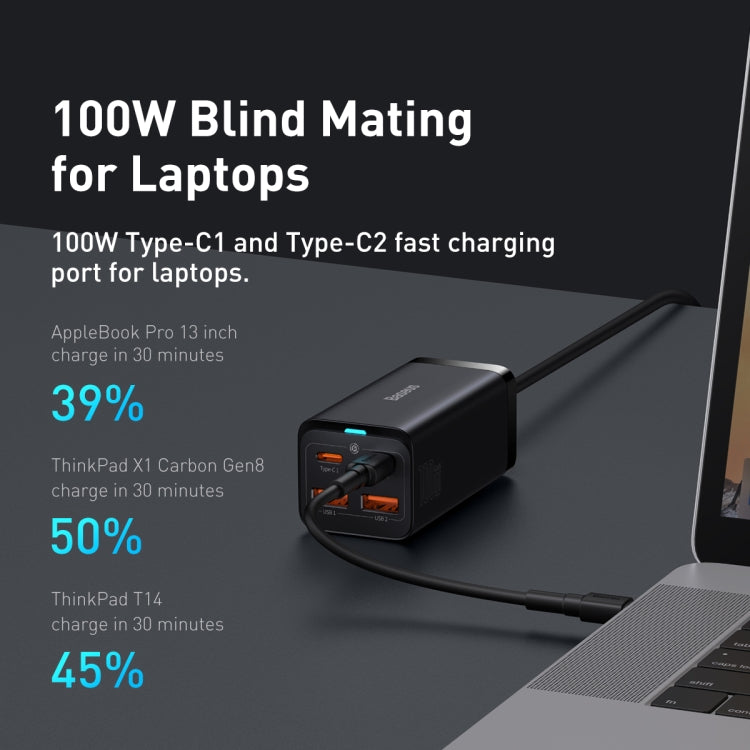 Baseus GaN3 Pro 100W Dual USB + Dual USB-C / Type-C GaN Desktop Fast Charger, EU Plug(Black)