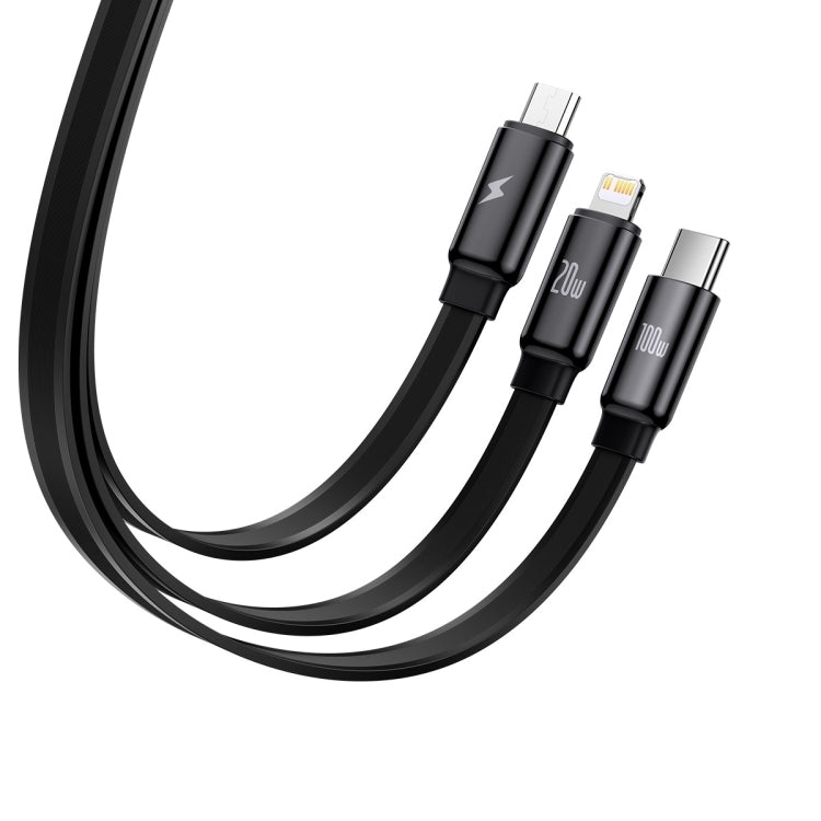 Baseus Traction Series 100W USB-C/Type-C to Micro USB+8 Pin+USB-C/Type-C 3 in 1 Stretch Fast Charging Data Cable, Length: 1.7m(Black)
