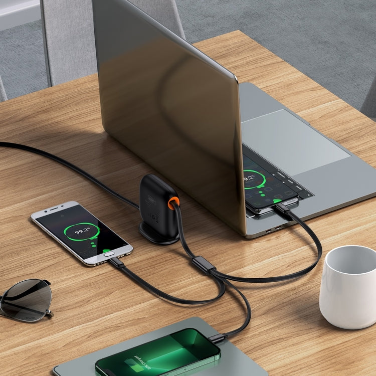 Baseus Traction Series 100W USB-C/Type-C to Micro USB+8 Pin+USB-C/Type-C 3 in 1 Stretch Fast Charging Data Cable, Length: 1.7m(Black)
