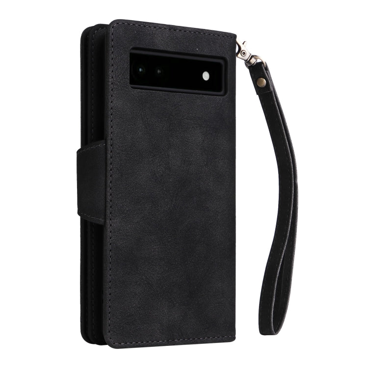 For Google Pixel 6a Rivet Buckle 9 Cards Three Fold Leather Phone Case