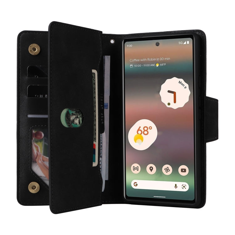 For Google Pixel 6a Rivet Buckle 9 Cards Three Fold Leather Phone Case